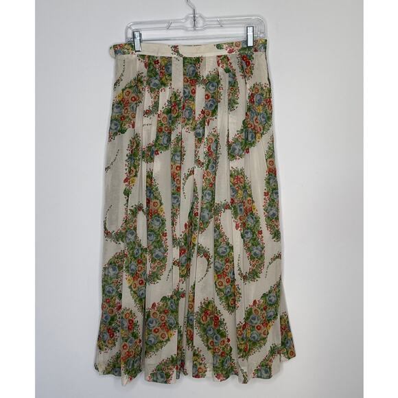 1980s Geiger Austria Floral Cotton Midi Skirt prairie folk retro Size 42 Medium - Picture 9 of 16